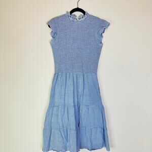 Pomegranate Blue Seersucker Ruffle Dress size small
